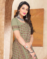 Vishal Prints Khakhi Green Digital Print Crepe Saree