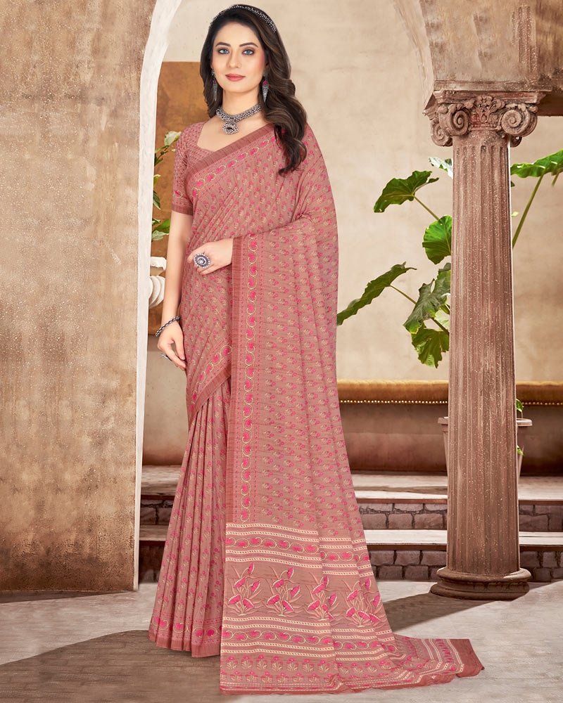 Vishal Prints Peach Digital Print Crepe Saree