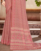 Vishal Prints Peach Digital Print Crepe Saree