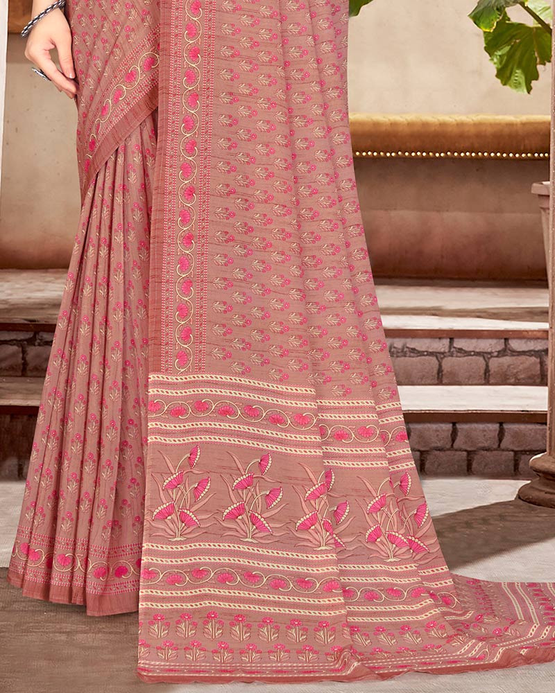 Vishal Prints Peach Digital Print Crepe Saree