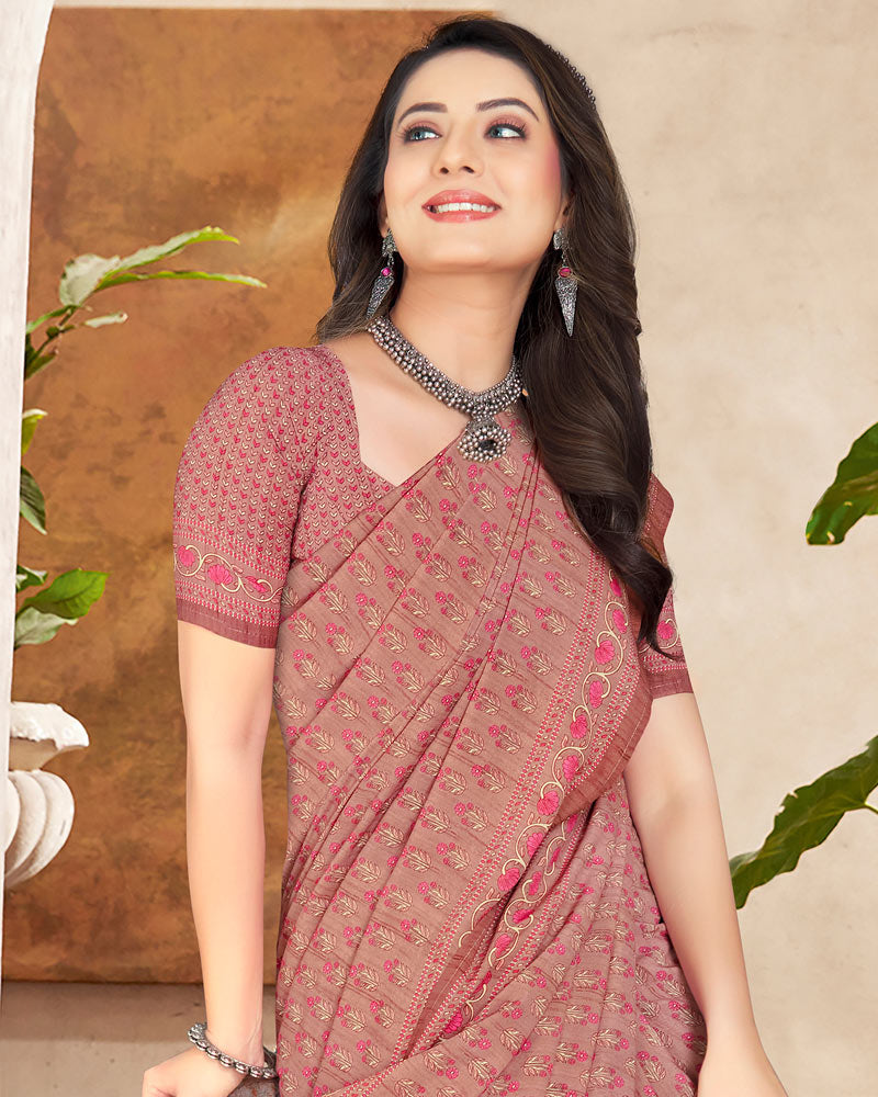 Vishal Prints Peach Digital Print Crepe Saree