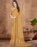 Vishal Prints Light Mustard Digital Print Crepe Saree