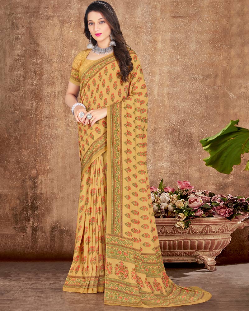 Vishal Prints Light Mustard Digital Print Crepe Saree