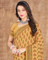 Vishal Prints Light Mustard Digital Print Crepe Saree