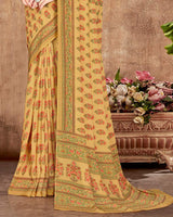Vishal Prints Light Mustard Digital Print Crepe Saree
