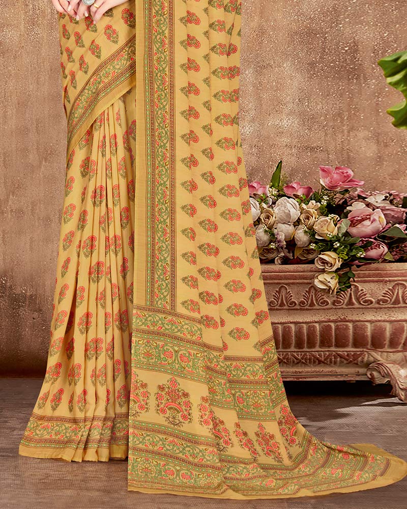 Vishal Prints Light Mustard Digital Print Crepe Saree