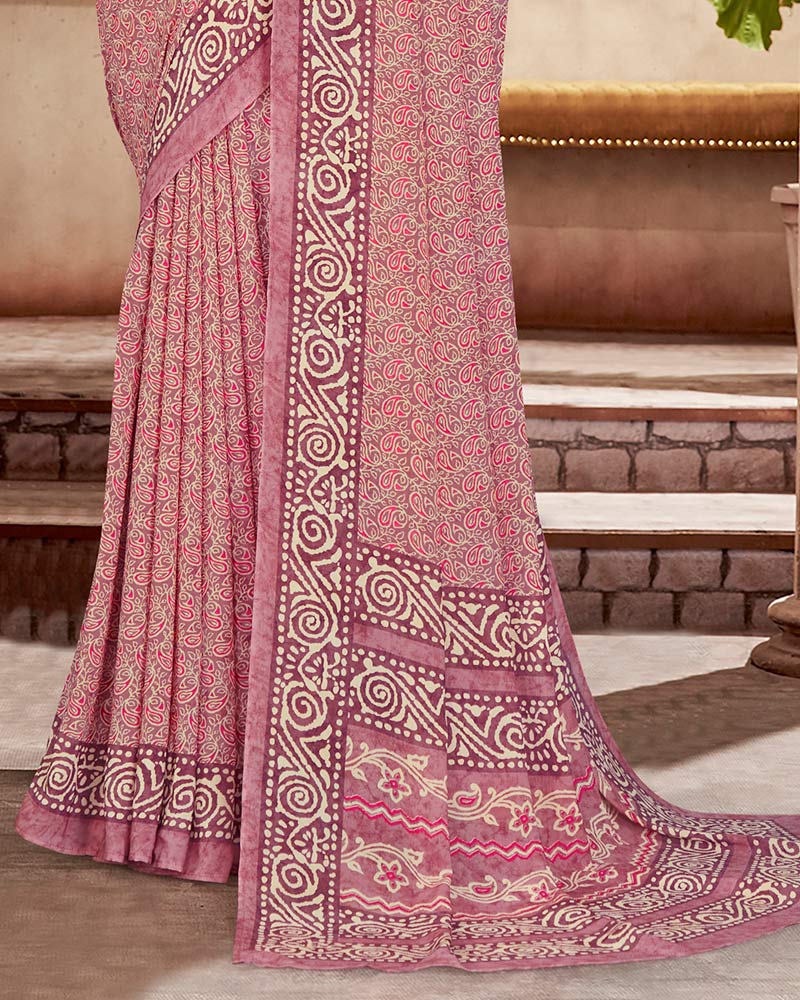 Vishal Prints Dusty Pink Digital Print Crepe Saree