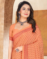 Vishal Prints Pastel Orange Digital Print Crepe Saree