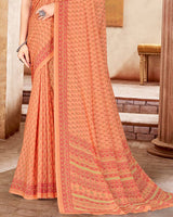 Vishal Prints Pastel Orange Digital Print Crepe Saree
