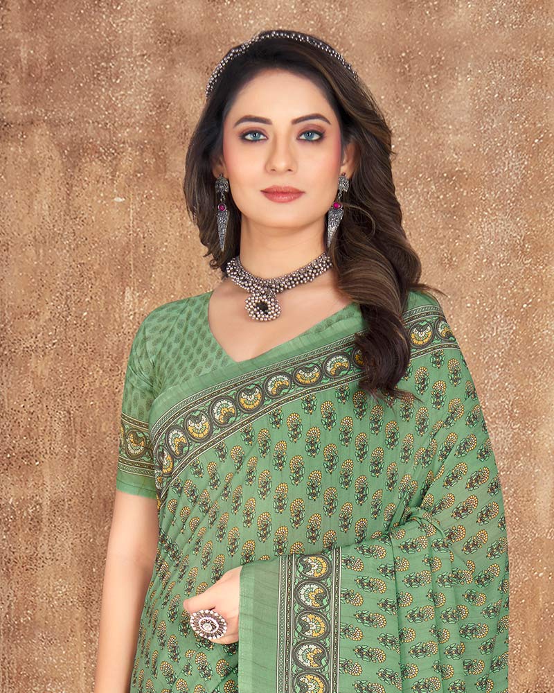 Vishal Prints Pastel Green Digital Print Crepe Saree
