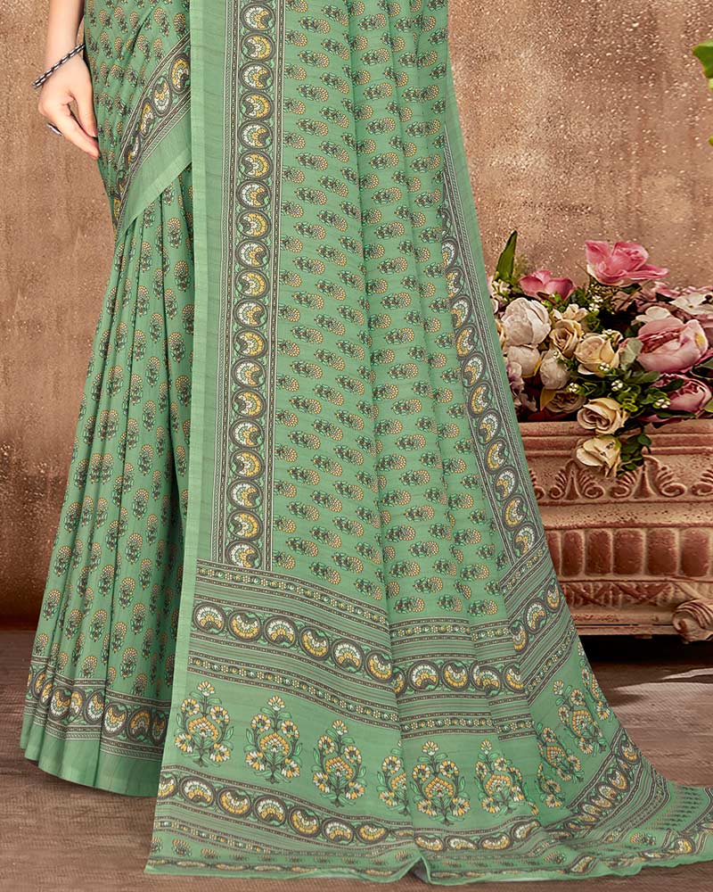 Vishal Prints Pastel Green Digital Print Crepe Saree