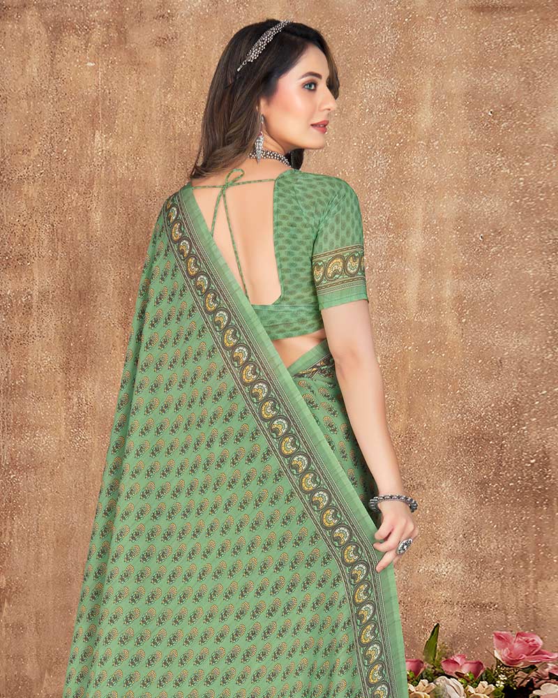 Vishal Prints Pastel Green Digital Print Crepe Saree