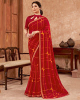 Vishal Prints Red And Yellowish Orange Printed Georgette Saree With Zari Border