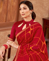 Vishal Prints Red And Yellowish Orange Printed Georgette Saree With Zari Border
