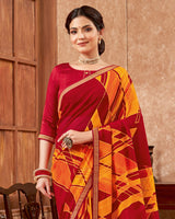Vishal Prints Red And Yellowish Orange Printed Georgette Saree With Zari Border