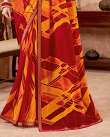 Vishal Prints Red And Yellowish Orange Printed Georgette Saree With Zari Border