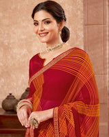 Vishal Prints Red And Yellowish Orange Printed Georgette Saree With Zari Border