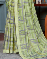 Vishal Prints Sage Green Printed Brasso Saree With Fancy Border