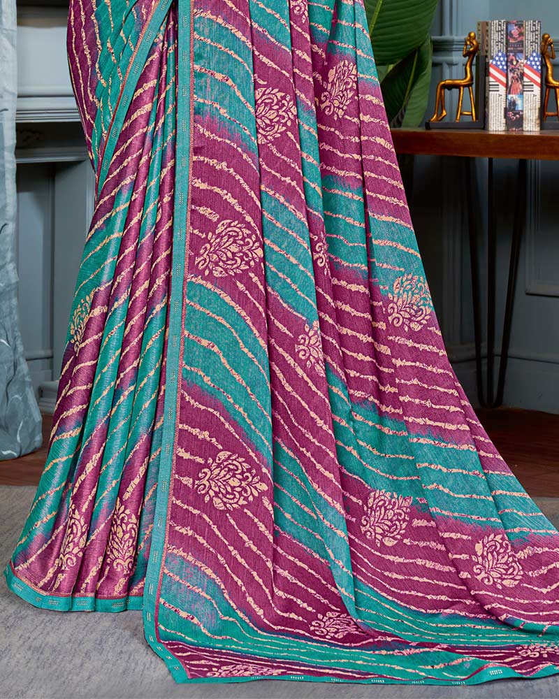 Vishal Prints Teal Green Printed Brasso Saree With Fancy Border