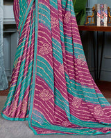 Vishal Prints Teal Green Printed Brasso Saree With Fancy Border