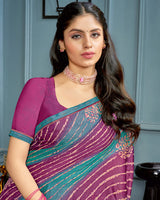 Vishal Prints Teal Green Printed Brasso Saree With Fancy Border
