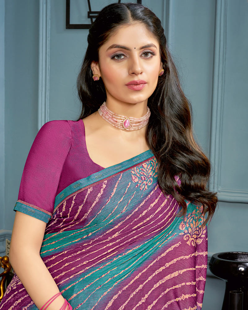 Vishal Prints Teal Green Printed Brasso Saree With Fancy Border