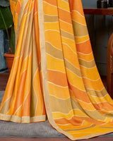 Vishal Prints Saffron Color Printed Brasso Saree With Fancy Border