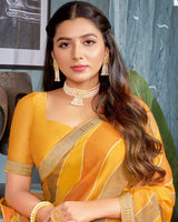 Vishal Prints Saffron Color Printed Brasso Saree With Fancy Border