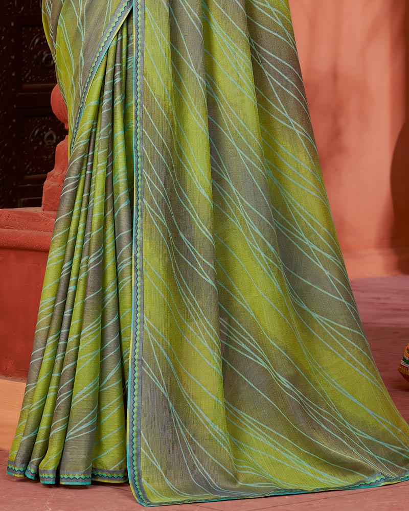 Vishal Prints Sandal Green Printed Brasso Saree With Fancy Border