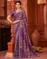 Vishal Prints Deep Magenta Printed Brasso Saree With Fancy Border