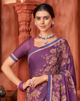 Vishal Prints Deep Magenta Printed Brasso Saree With Fancy Border