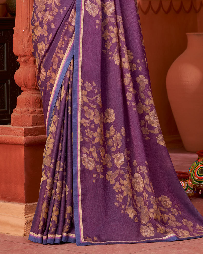 Vishal Prints Deep Magenta Printed Brasso Saree With Fancy Border