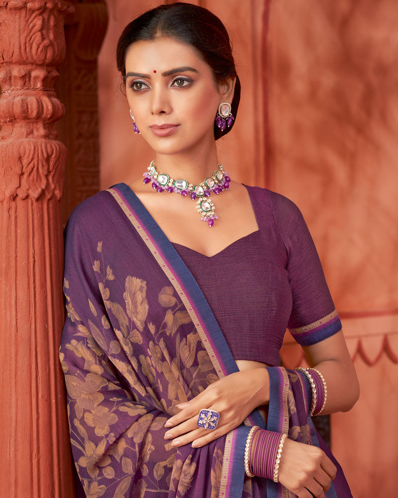 Vishal Prints Deep Magenta Printed Brasso Saree With Fancy Border