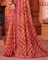 Vishal Prints Fuzzy Brown Printed Brasso Saree With Fancy Border