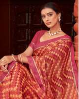 Vishal Prints Fuzzy Brown Printed Brasso Saree With Fancy Border
