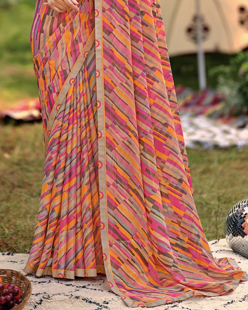 Vishal Prints Multi Colour Printed Brasso Saree With Fancy Border