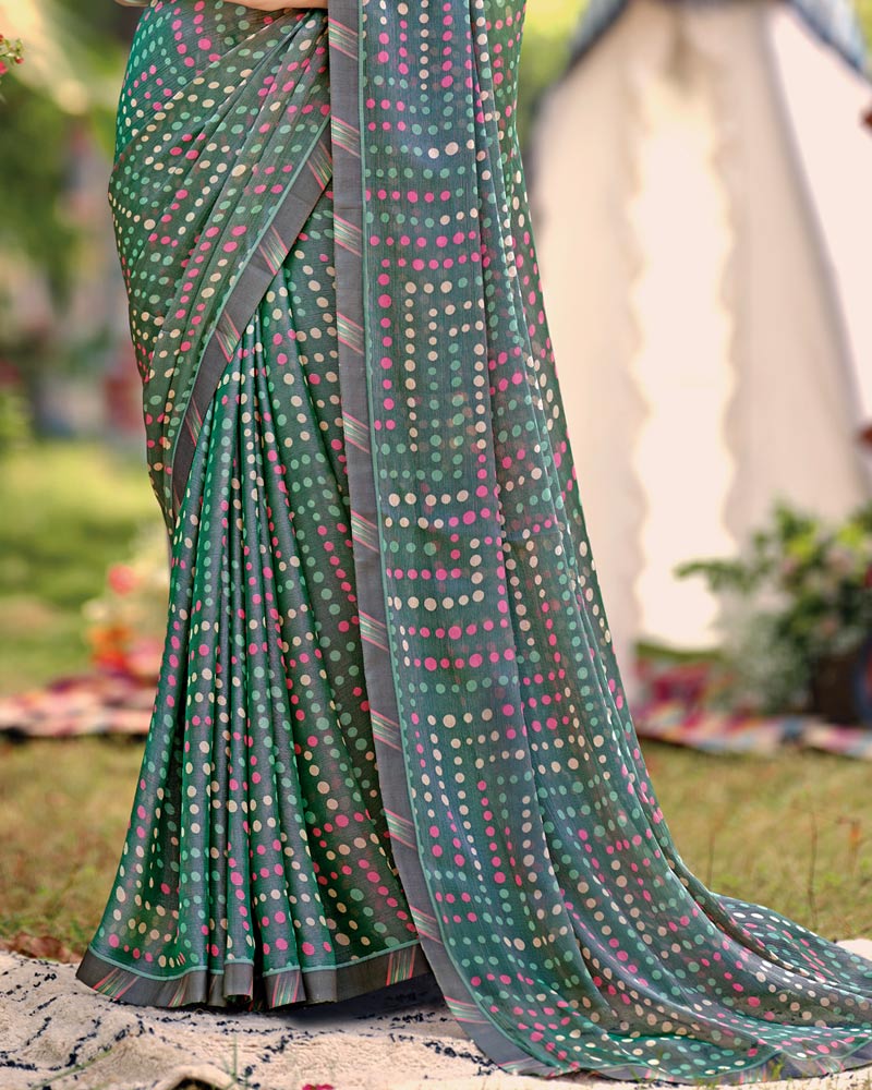 Vishal Prints Grey Printed Brasso Saree With Fancy Border