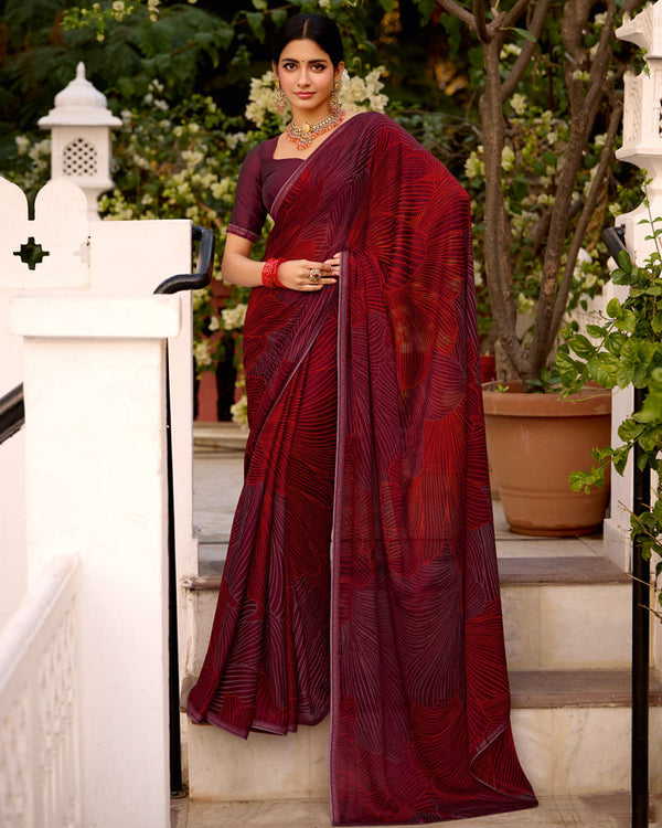 Vishal Prints Maroon Printed Brasso Saree With Fancy Border