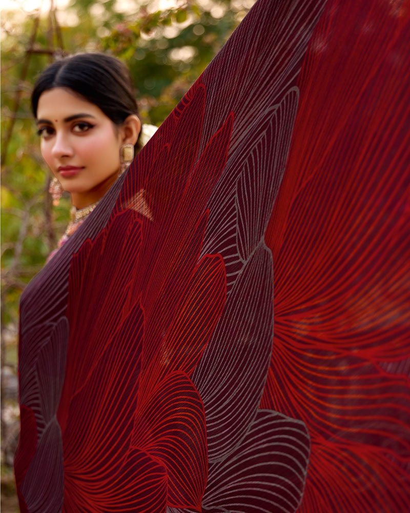 Vishal Prints Maroon Printed Brasso Saree With Fancy Border