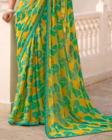 Vishal Prints Yellow Green Printed Brasso Saree With Fancy Border
