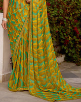 Vishal Prints Mustard Printed Brasso Saree With Fancy Border
