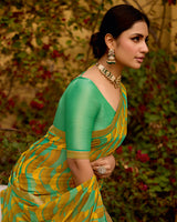 Vishal Prints Mustard Printed Brasso Saree With Fancy Border