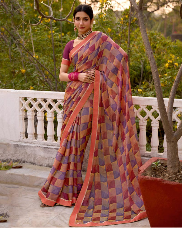 Vishal Prints Multi Colour Printed Brasso Saree With Fancy Border