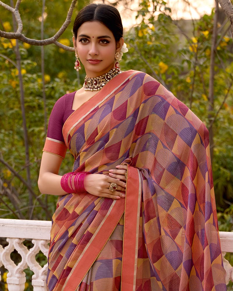 Vishal Prints Multi Colour Printed Brasso Saree With Fancy Border