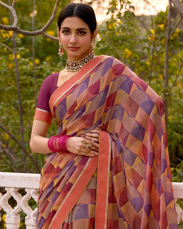 Vishal Prints Multi Colour Printed Brasso Saree With Fancy Border