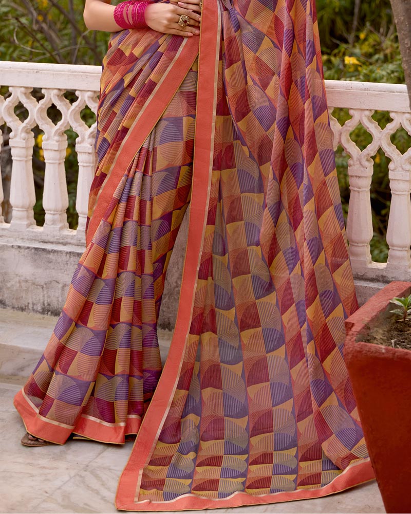 Vishal Prints Multi Colour Printed Brasso Saree With Fancy Border