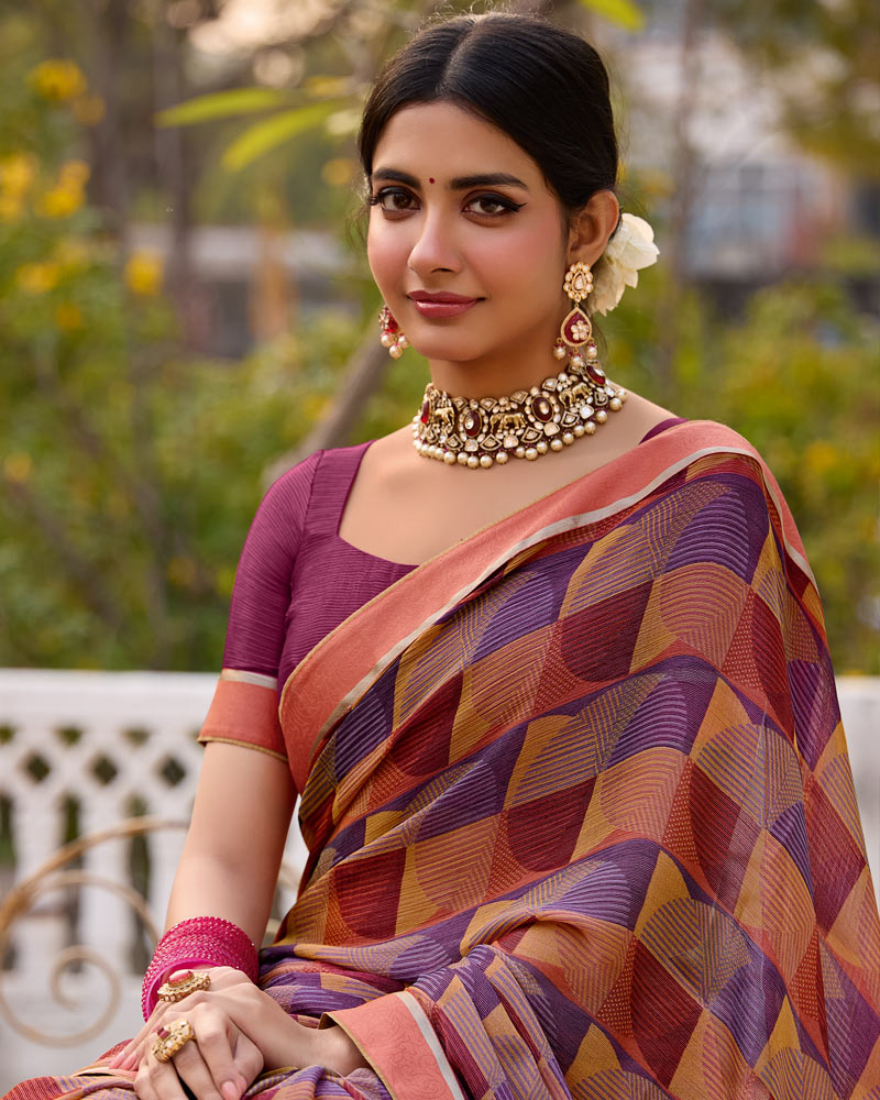 Vishal Prints Multi Colour Printed Brasso Saree With Fancy Border