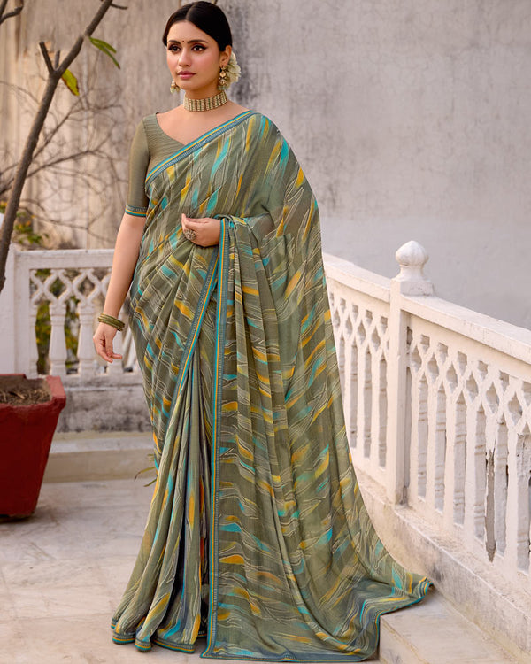 Vishal Prints Pale Brown Printed Brasso Saree With Fancy Border