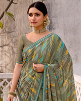 Vishal Prints Pale Brown Printed Brasso Saree With Fancy Border