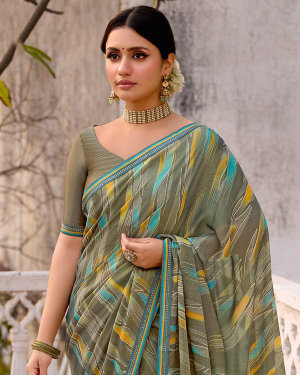 Vishal Prints Pale Brown Printed Brasso Saree With Fancy Border